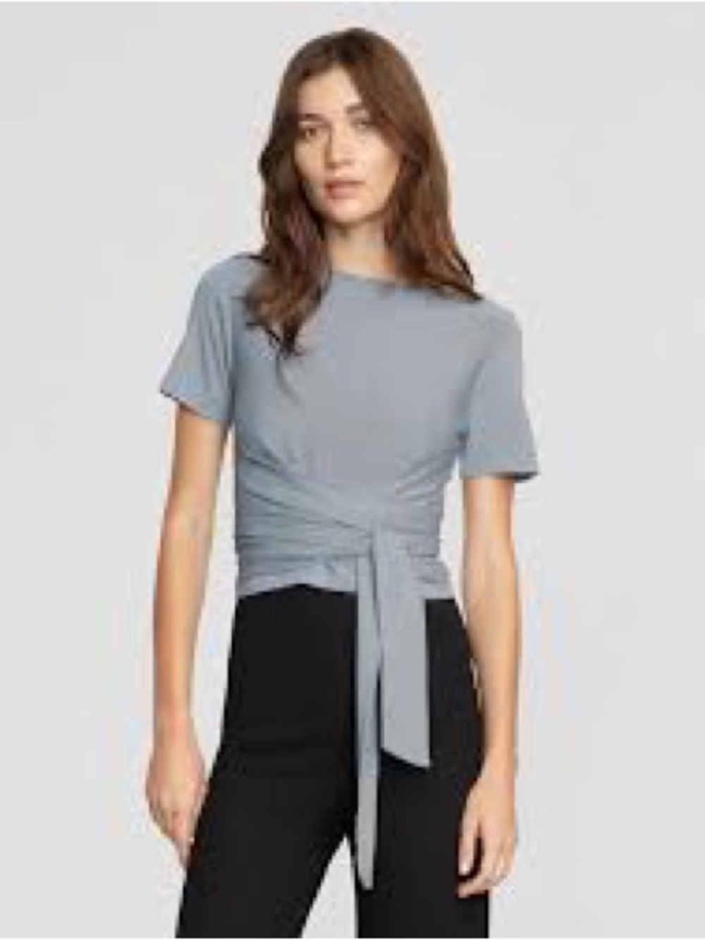 Modern citizen Jude Cropped Women's Short-Sleeve Tie-Waist Top - blue/gray